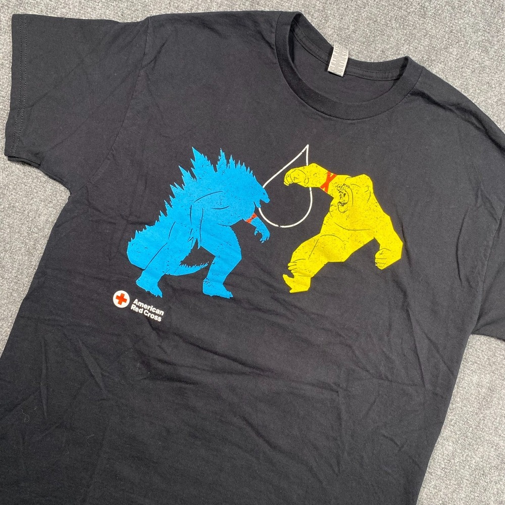 Gildan American Red Cross T-Shirt‎ Adult L Black Blood Donor Godzilla Kong